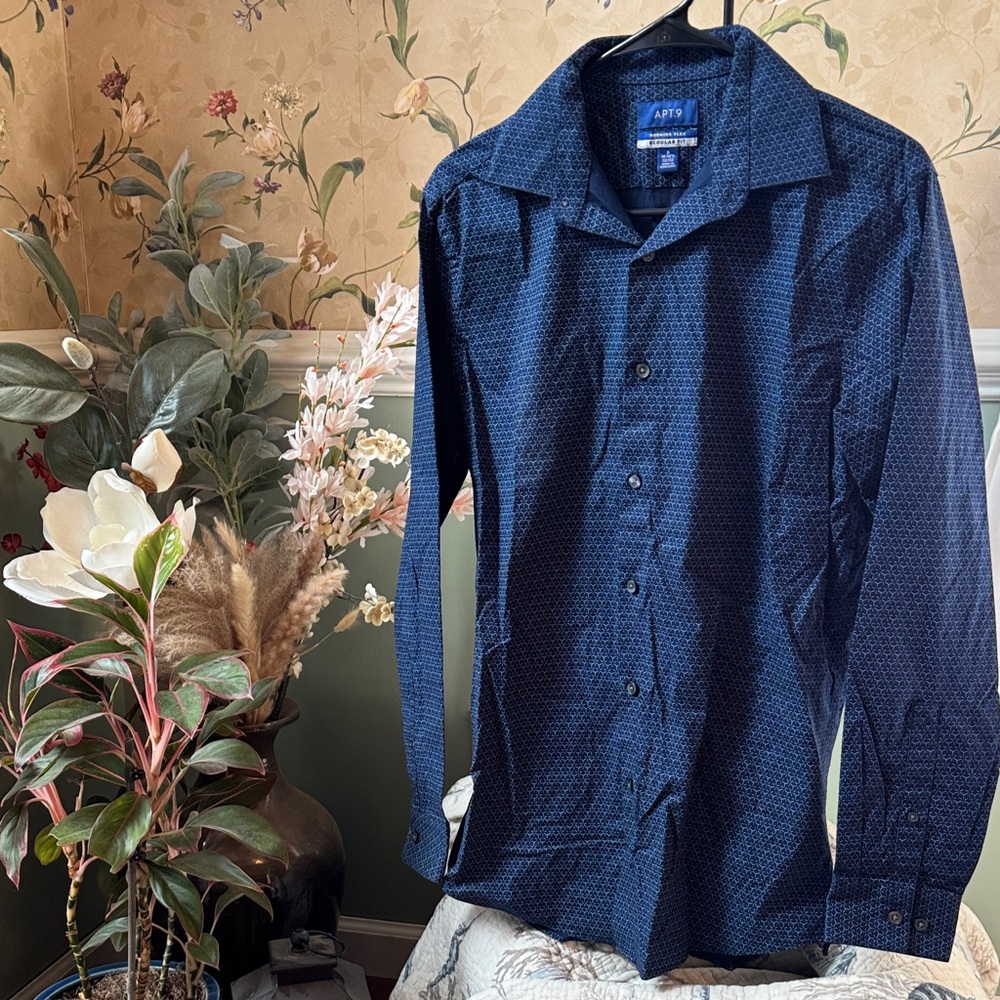 Apt. 9 Midnight Blue Patterned Dress Shirt